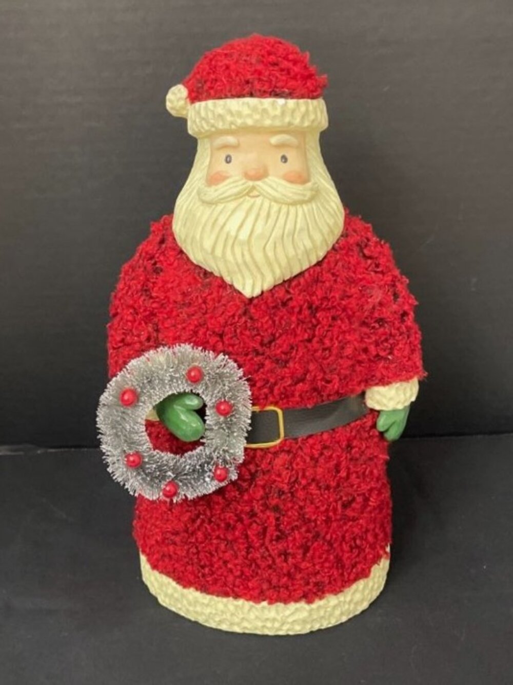Hallmark Chenille Santa Claus Resin Bottlebrush Wreath Tabletop Christmas